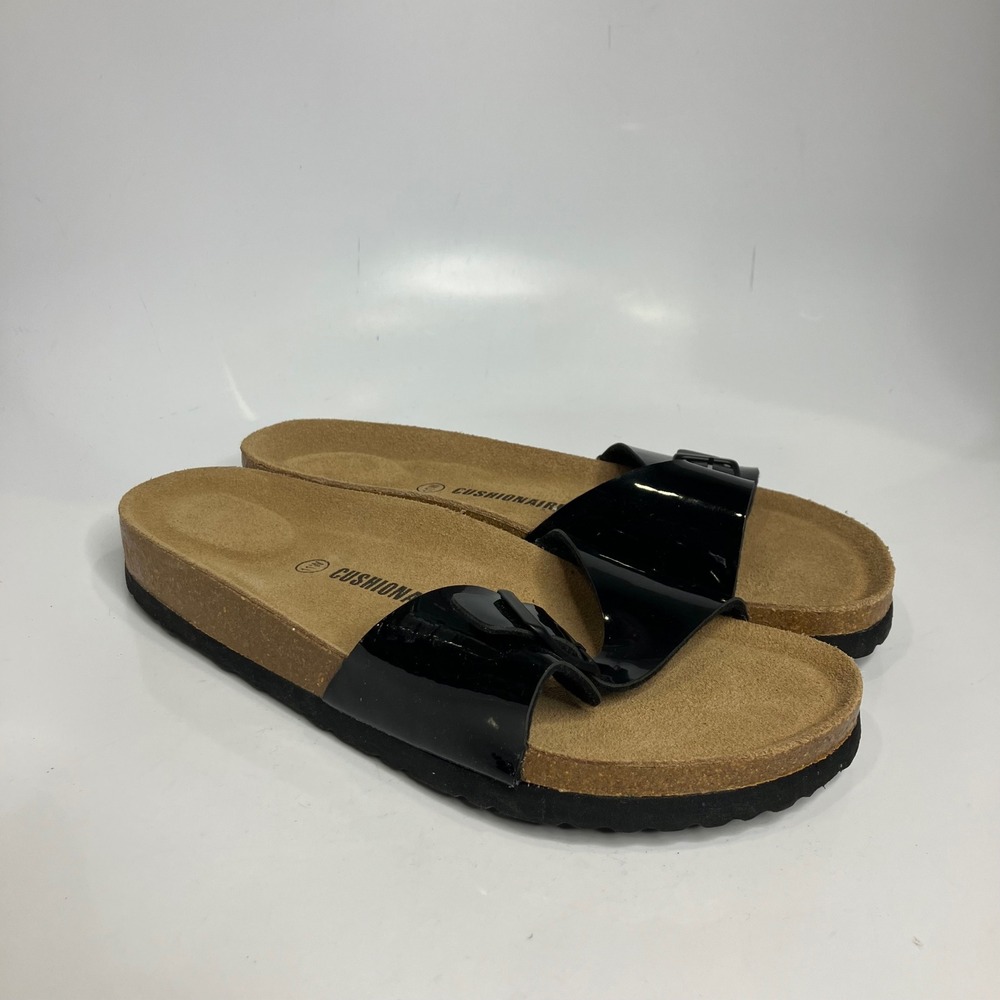Cushionaire Luca vegan patent leather slip on sandals cork Footbed Women's 11